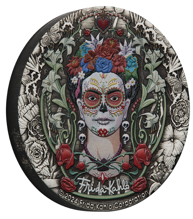 Frida Kahlo 2024 2oz Silver Antiqued Coloured Coin