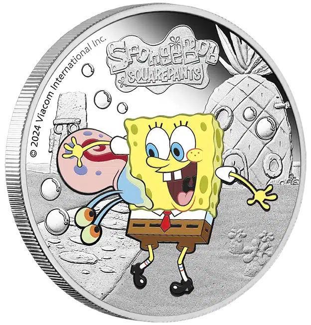 2024 SpongeBob SquarePants – SpongeBob and Gary 1oz Silver Proof Coloured Coin