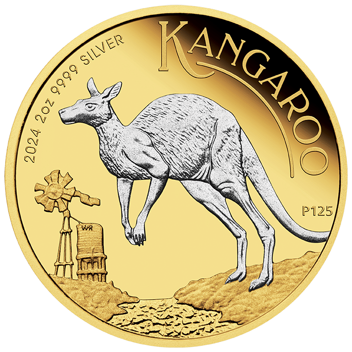 2024 Australian Kangaroo 2oz Silver Proof Reverse Gilded Coin