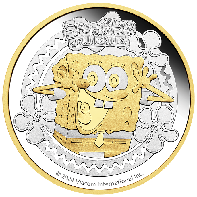 2024 SpongeBob SquarePants 2oz Silver Proof Gilded Coin