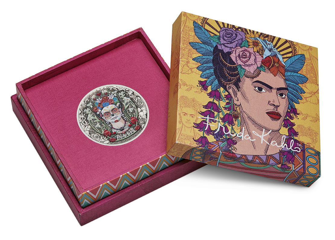 Frida Kahlo 2024 2oz Silver Antiqued Coloured Coin