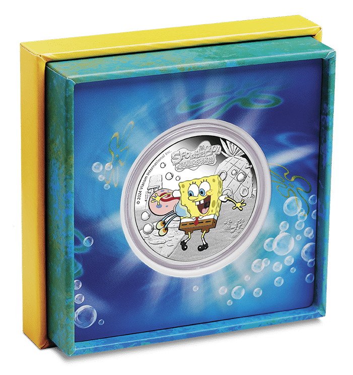 2024 SpongeBob SquarePants – SpongeBob and Gary 1oz Silver Proof Coloured Coin