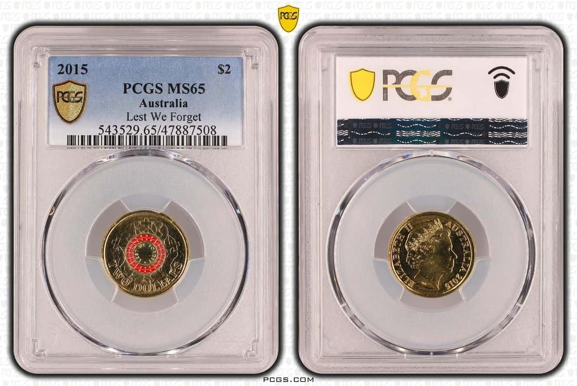 2015 MS65 $2 Lest We Forget PCGS Graded