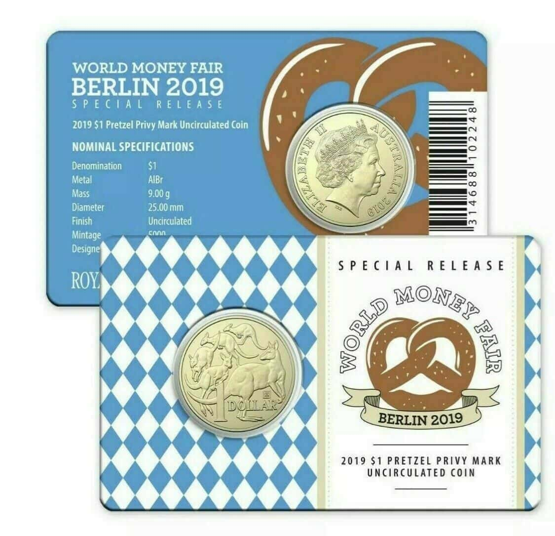 2019 $1 World Money Fair Berlin "Pretzel" Privy Mark