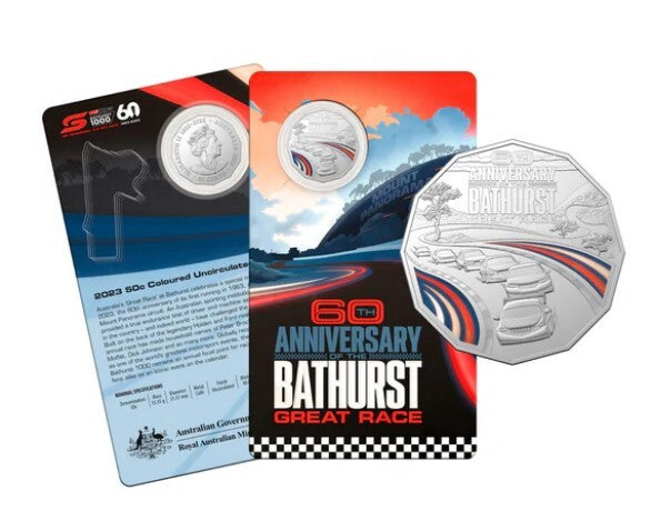 2023 Bathurst 60th Anniversary Coloured 50c Carded Coin