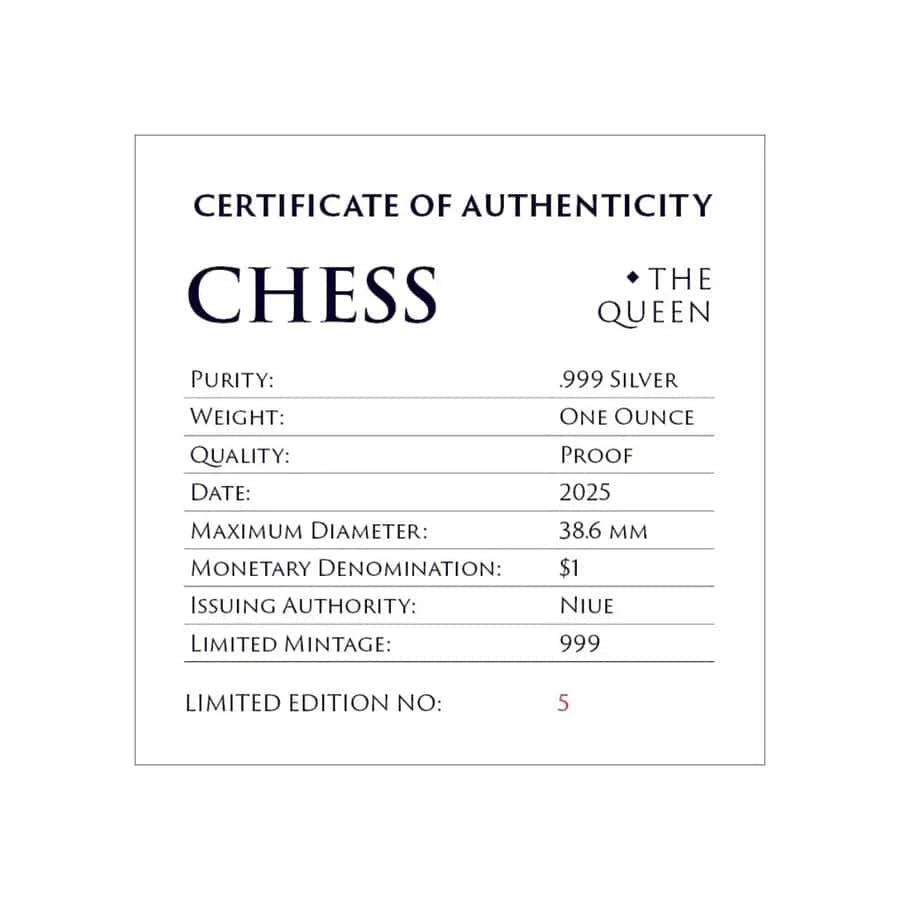 Chess Queen 2025 $1 1oz Silver Black Proof Coin