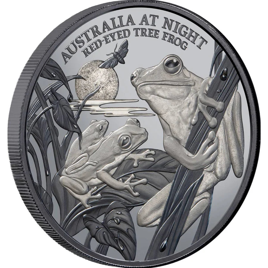 2024 Australia at Night $1 Red-eyed Tree Frog 1oz Silver Black Proof Coin