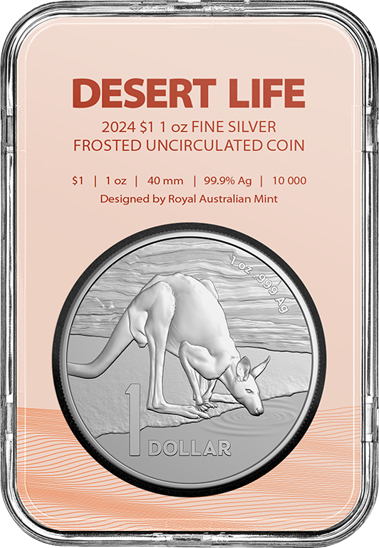 2024 $1 Kangaroo Series Desert Life 1oz Silver Frosted UNC