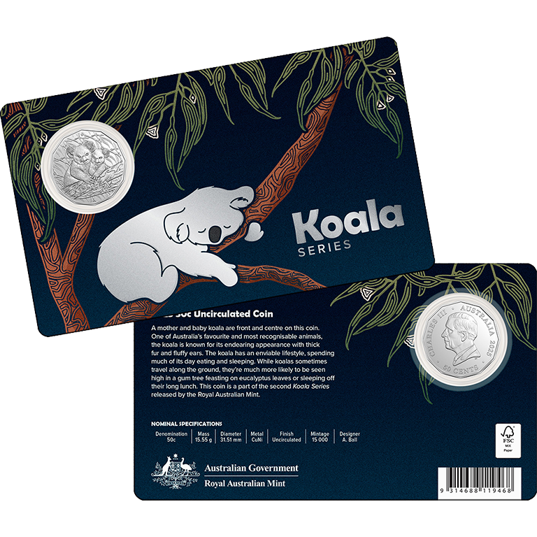 2025 50c Koala Series UNC Carded Coin