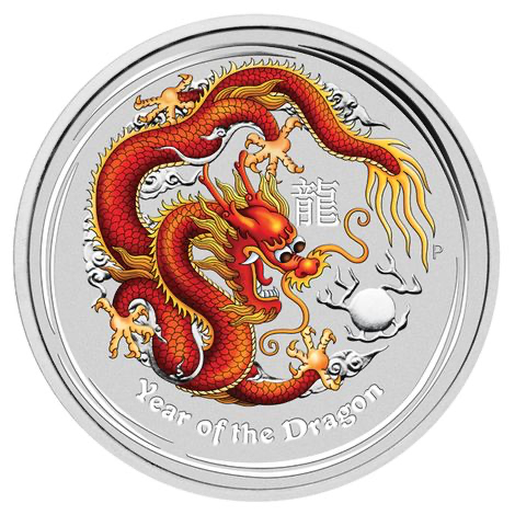 2012 $1 Year of the Dragon Red Coloured 1oz Silver