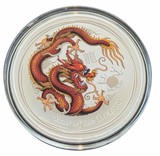 2012 $1 Year of the Dragon Red Coloured 1oz Silver