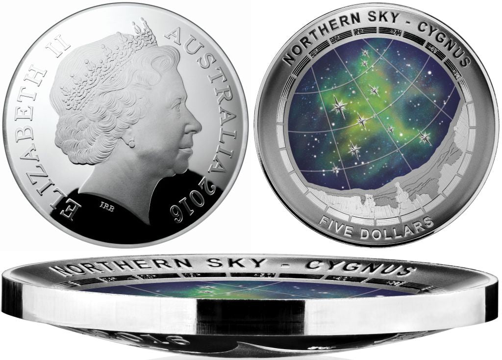 2016 $5 Northern Sky Cygnus Coloured Fine Silver Proof Domed Coin