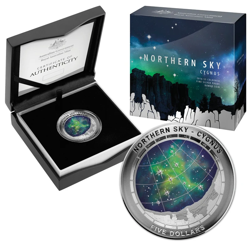 2016 $5 Northern Sky Cygnus Coloured Fine Silver Proof Domed Coin