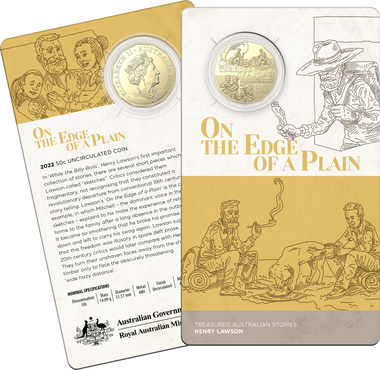 2022 50 Cent Henry Lawson On the Edge of Plain Uncirculated Coin