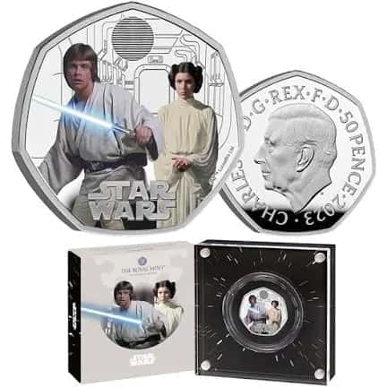 2023 50p Star Wars Luke Skywalker and Princess Leia Coloured Silver Proof