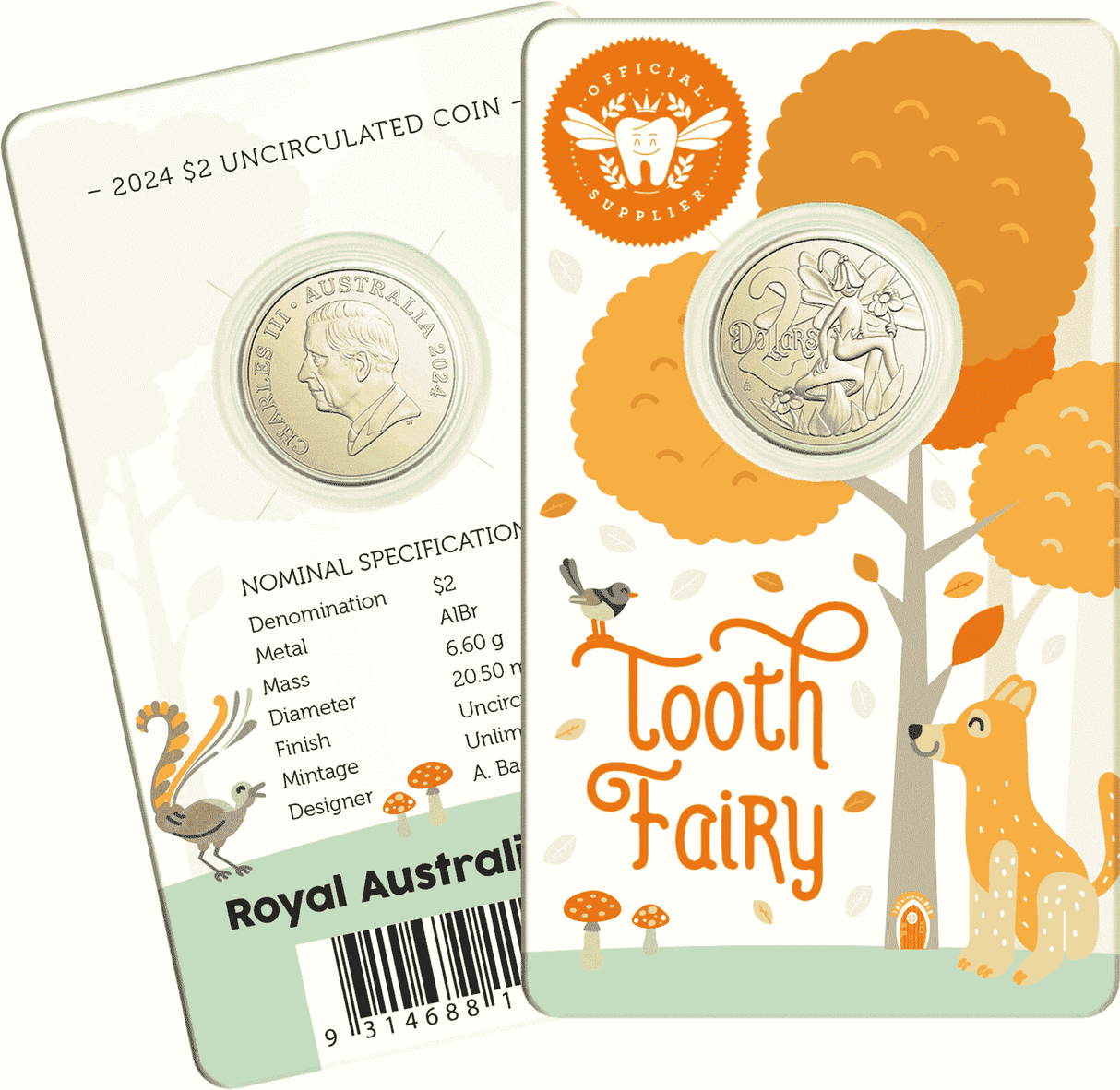 2024 Tooth Fairy Two Dollar Coin on Card (King Charles Effigy)