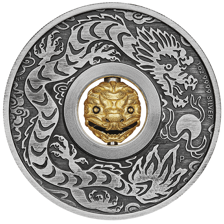 Year of the Dragon Rotating Charm 2024 1oz Silver Antiqued Coin